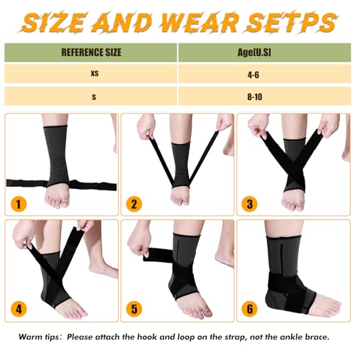 Tarpop 1 Pair Ankle Brace for Kids Compression Ankle Sleeves Adjustable Foot Support Brace Elastic Guard for Children Boys Girls Sports Running Jogging Dance Fitness Gymnastics(Black,Small) - Image 3
