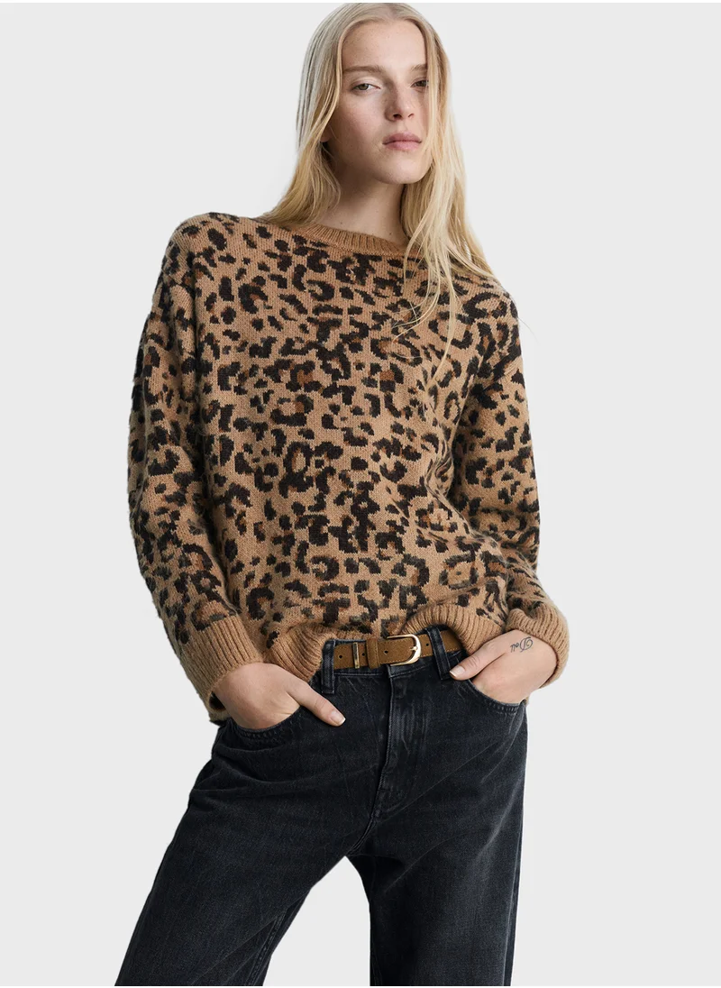 مانجو Leopard Jumper With Contrasting Trims