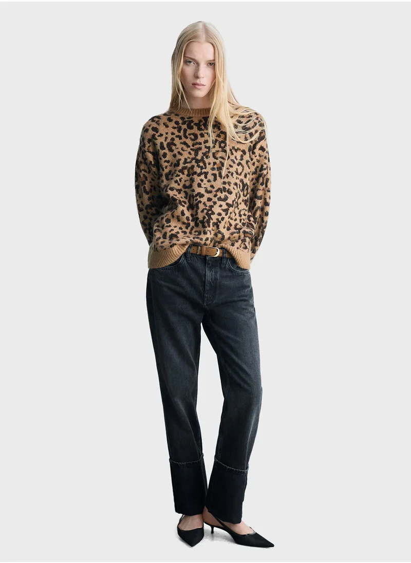 مانجو Leopard Jumper With Contrasting Trims