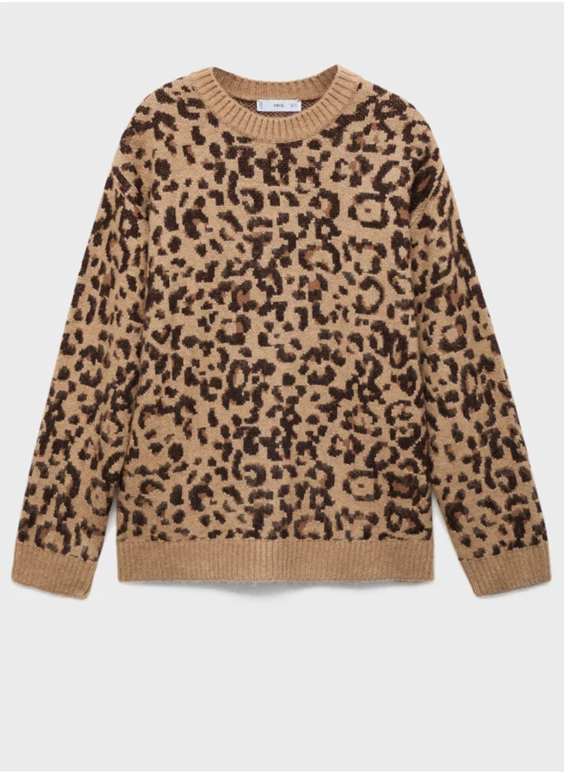 مانجو Leopard Jumper With Contrasting Trims
