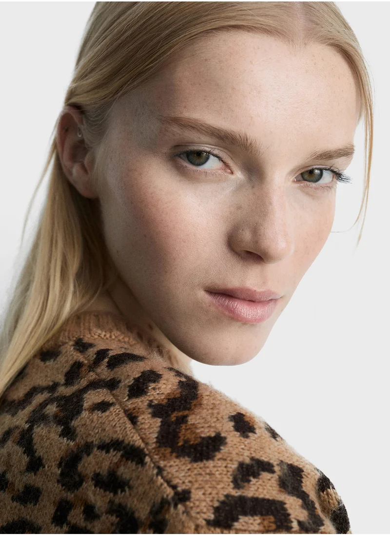 مانجو Leopard Jumper With Contrasting Trims