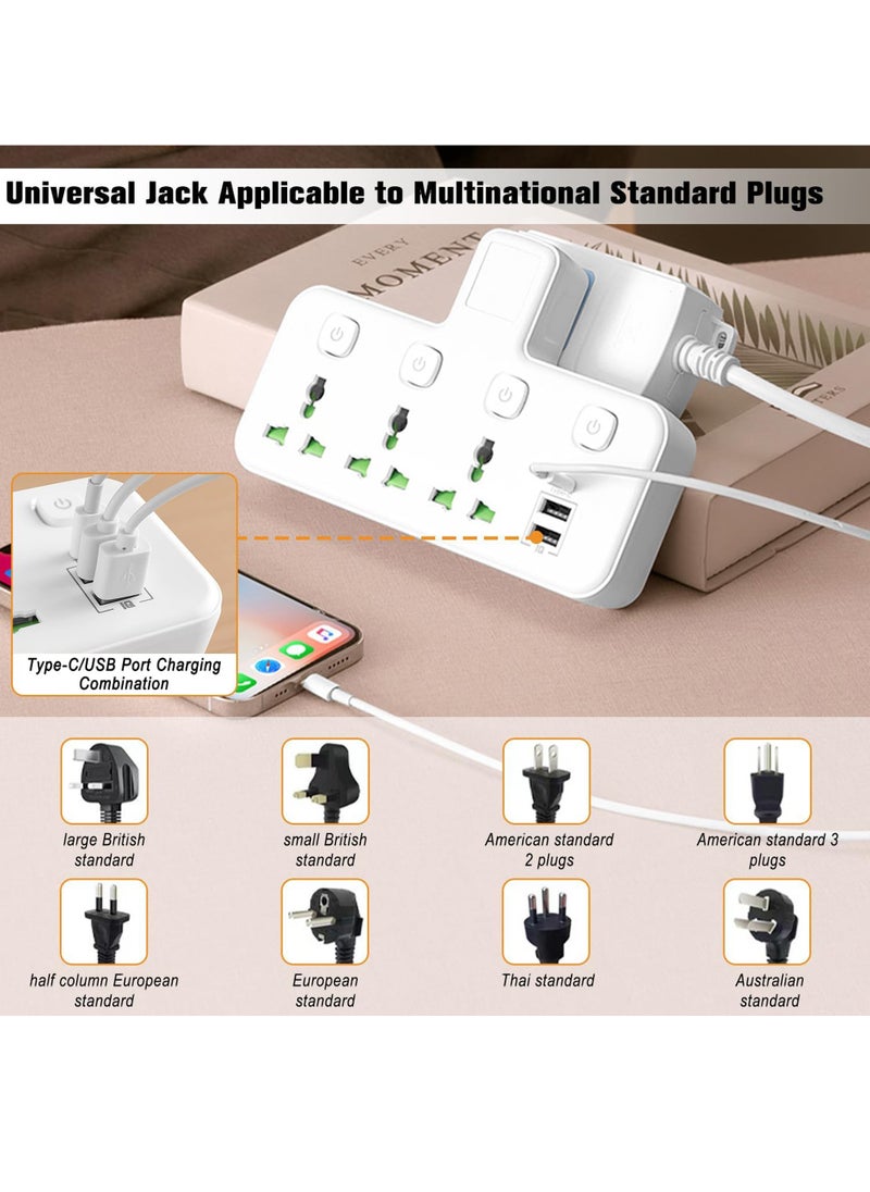 Multi Plug Extension Socket Adapter, Universal Extension Power Adapter With 2 USB-A & 1 USB-C(Fast Charger Ports),Extender Wall Charge Socket 3 Way Adaptor,with Night Light,For Home,Office