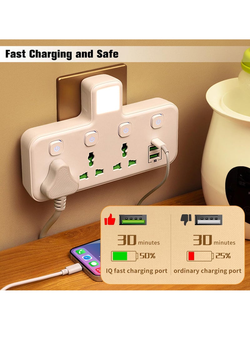 Multi Plug Extension Socket Adapter, Universal Extension Power Adapter With 2 USB-A & 1 USB-C(Fast Charger Ports),Extender Wall Charge Socket 3 Way Adaptor,with Night Light,For Home,Office