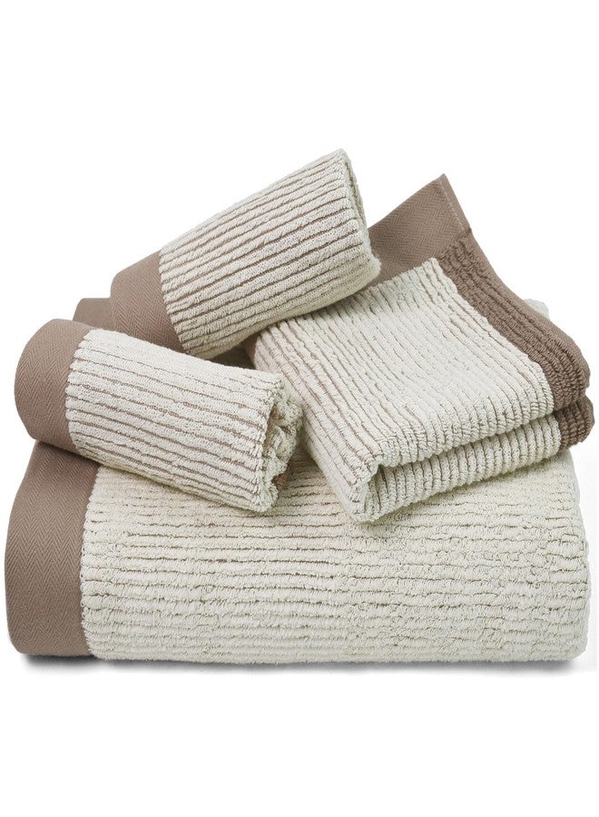 Cleanbear Bath Towels Set 4 Piece, 100% Cotton, Ultra Soft, Absorbent and Quick Dry Towels for Bathroom, 1 Bath, 1 Hand, 2 Washcloths, Ideal for Adults, Light Brown - Image 1