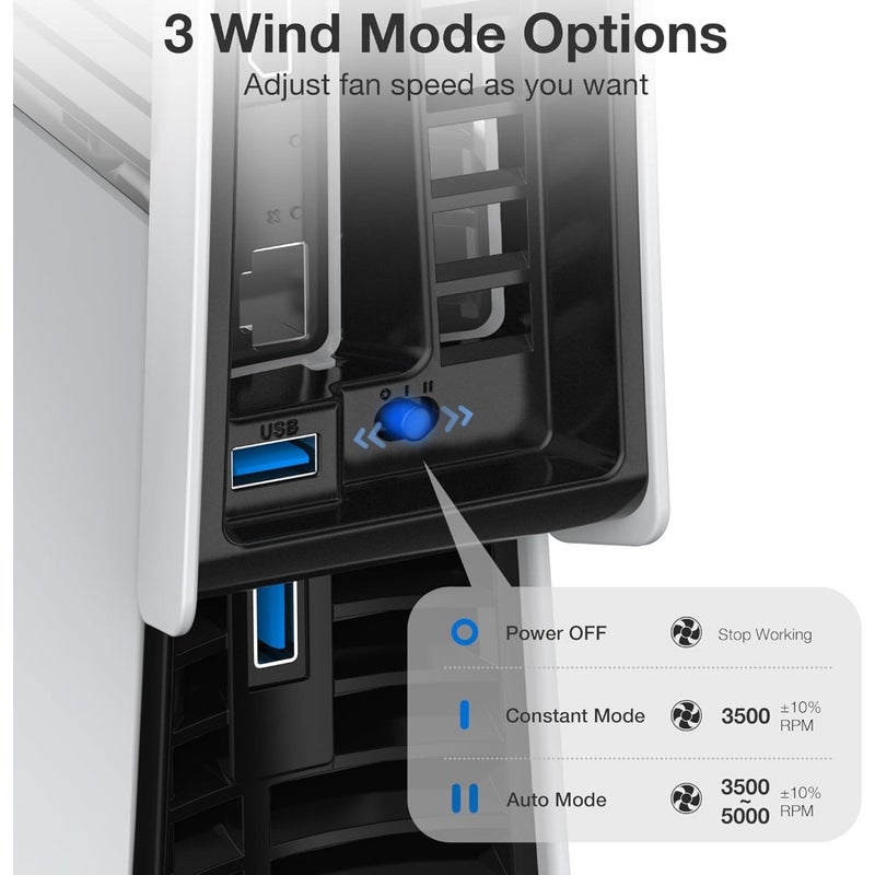 Cooling Fan For PS5 Pro Console Quiet Triple Fan Cooler With Adjustable Speed Auto On/Off USB 3.0 Port Blue LED Light Compatible With PlayStation 5 Pro Digital And Disc Edition - Image 4