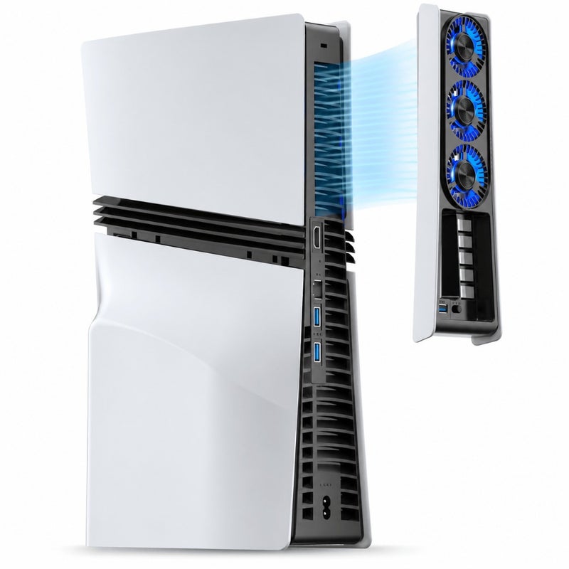 Cooling Fan For PS5 Pro Console Quiet Triple Fan Cooler With Adjustable Speed Auto On/Off USB 3.0 Port Blue LED Light Compatible With PlayStation 5 Pro Digital And Disc Edition - Image 1