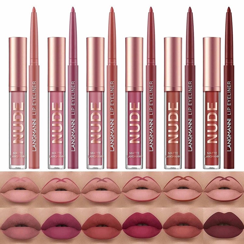 Sumeitang SUMEITANG 12Pcs Lip Liner and Lipstick Makeup Set 6 Matte Nude Liquid Lip Stick With 6 Matching Smooth Lipliner pencil All in One Waterproof Long Lasting Lipgloss GirlsWomen Lips Makeup Gift Set