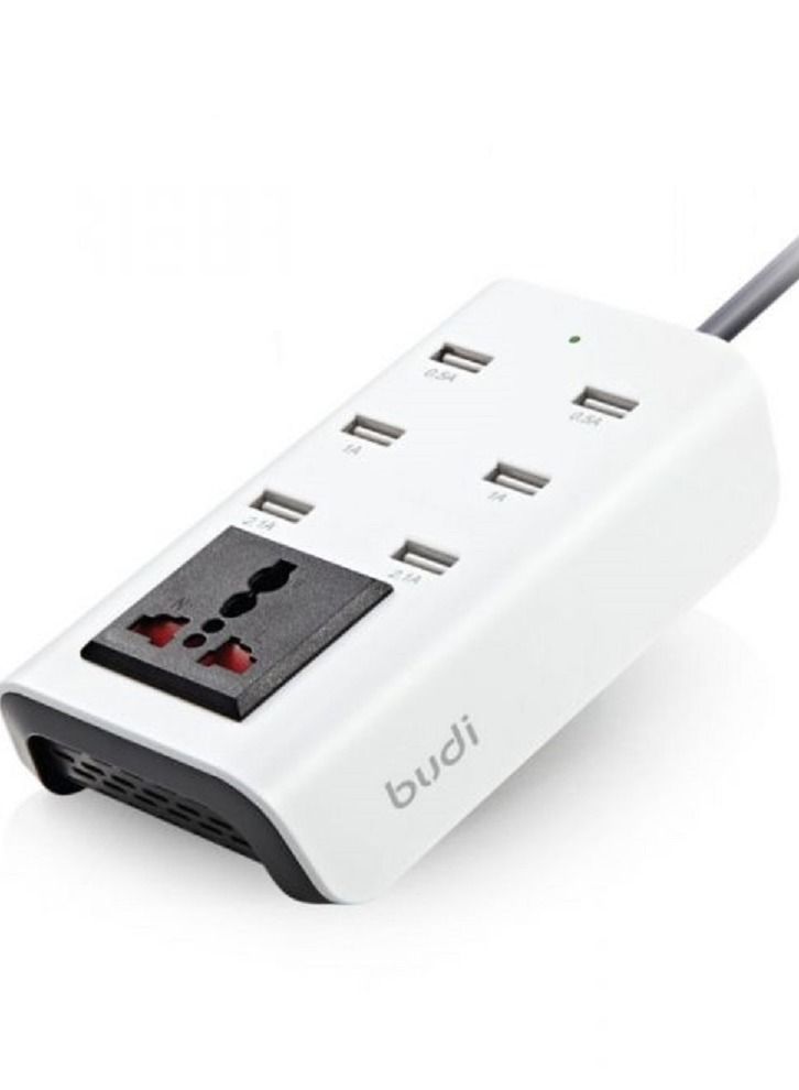 budi Portable Adapter With 6-USB Ports White - Image 3