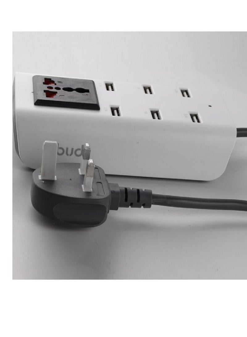 budi Portable Adapter With 6-USB Ports White - Image 2