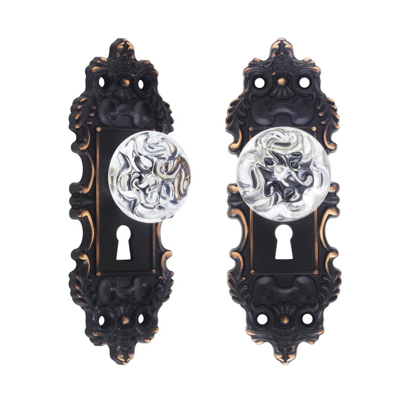 CEYMIO Vintage Dummy Door Knob Interior 2 Pack Crystal Glass Door Knobs Antique Oil Rubbed Bronze Cabinet Knobs Keyless Decorative Hallway Closet Door Pulls Dresser Handles - Image 2