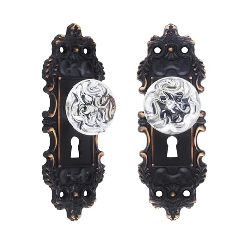 CEYMIO Vintage Dummy Door Knob Interior 2 Pack Crystal Glass Door Knobs Antique Oil Rubbed Bronze Cabinet Knobs Keyless Decorative Hallway Closet Door Pulls Dresser Handles - Image 1