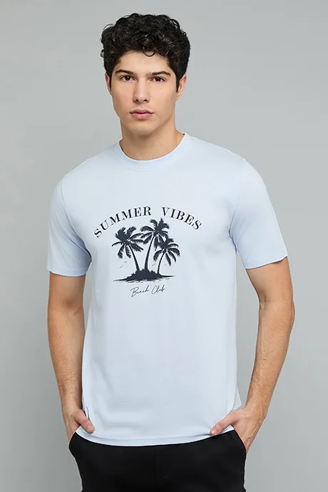 أر أند بي Printed T-Shirt with Crew Neck and Short Sleeves