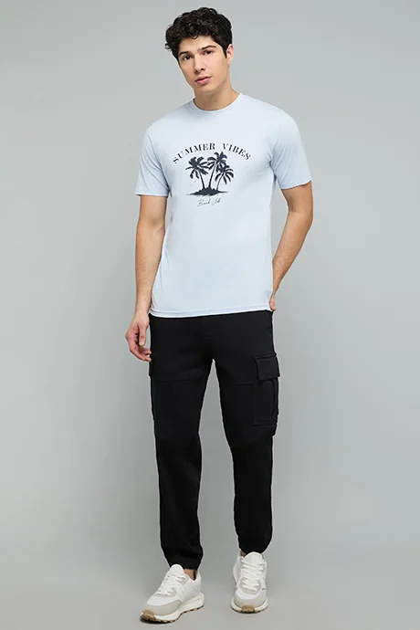 أر أند بي Printed T-Shirt with Crew Neck and Short Sleeves