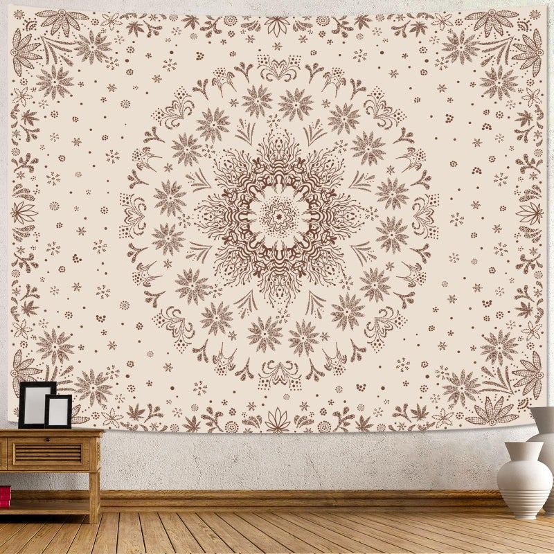Fowocu Boho Floral Mandala Tapestry Wall Hanging Bohemian Flower Medallion Tapestry Aesthetic Beige Brown Hippie Indian Small Tapestries for Bedroom Living Room Dorm Decor 40 x 30 Inch - Image 3