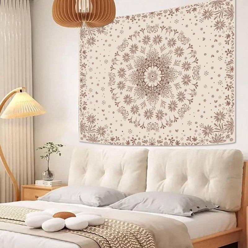 Fowocu Boho Floral Mandala Tapestry Wall Hanging Bohemian Flower Medallion Tapestry Aesthetic Beige Brown Hippie Indian Small Tapestries for Bedroom Living Room Dorm Decor 40 x 30 Inch - Image 2