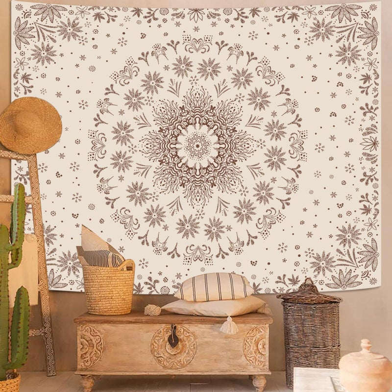 Fowocu Boho Floral Mandala Tapestry Wall Hanging Bohemian Flower Medallion Tapestry Aesthetic Beige Brown Hippie Indian Small Tapestries for Bedroom Living Room Dorm Decor 40 x 30 Inch - Image 5