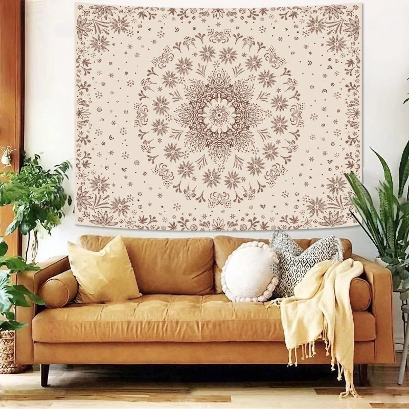 Fowocu Boho Floral Mandala Tapestry Wall Hanging Bohemian Flower Medallion Tapestry Aesthetic Beige Brown Hippie Indian Small Tapestries for Bedroom Living Room Dorm Decor 40 x 30 Inch - Image 4