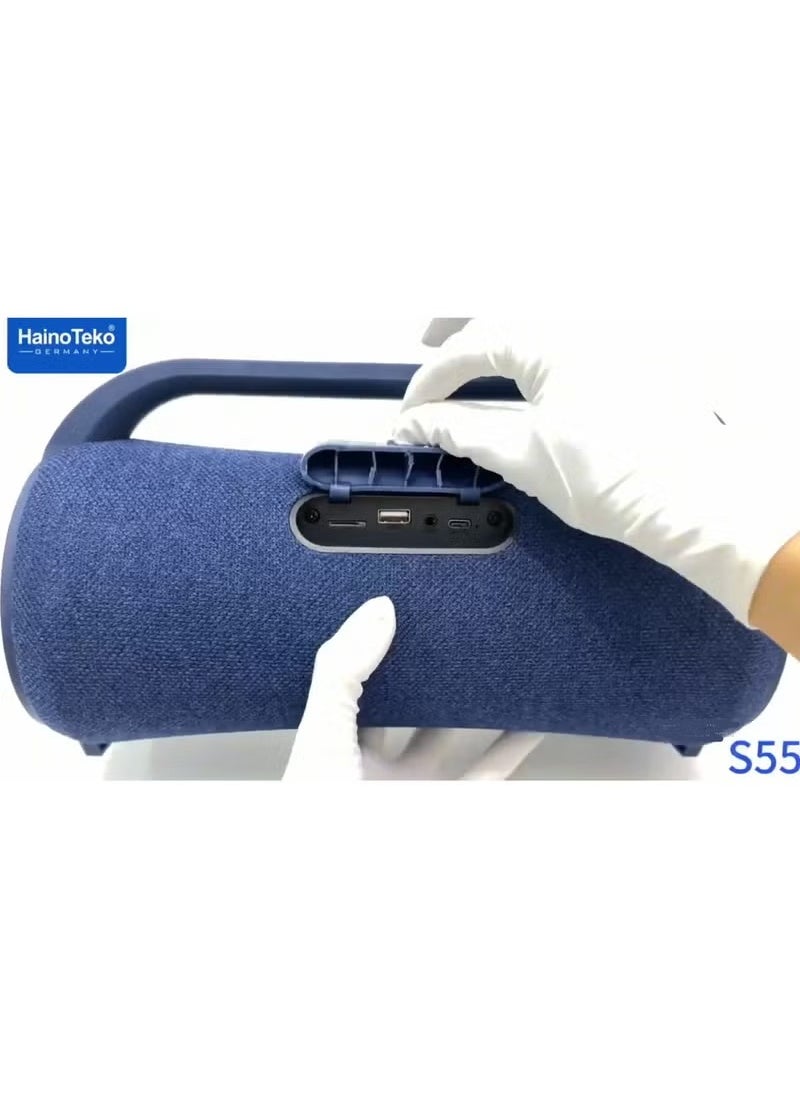 Haino Teko - Haino Teko Germany S55 Portable Wireless Bluetooth Speaker Black with Powerful Bass, LED Lights, FM Radio, USB & Memory Card Support, Rechargeable, Compact Travel Design, Hands-Free Calling, Loud Sound, Bluetooth 5.0, Indoor Outdoor Use, Party Speaker, German Audio Quality - Image 1