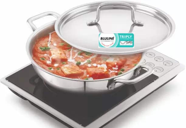 Bluline BLULINE Triply Stainless Steel Kadai with Lid (22cm, 2L) | 2.5 mm Thick | Triply Kadai with Heavy Bottom | Induction Friendly Triply Stainless Steel Cookware Kadhai | 5 Year Warranty - Image 1