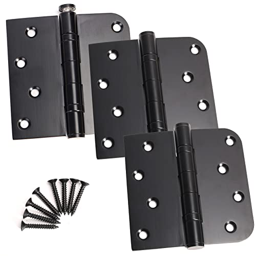 BENERAY 3 Pack Black Heavy Duty Pin Removable 4" X 4 Inch Stainless Steel Ball Bearing Square Door Hinges with 5/8" Radius Corners, Heavy Duty Interior & Exterior Door Hardware for Left & Right Doors Hinge - Image 1