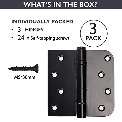 BENERAY 3 Pack Black Heavy Duty Pin Removable 4" X 4 Inch Stainless Steel Ball Bearing Square Door Hinges with 5/8" Radius Corners, Heavy Duty Interior & Exterior Door Hardware for Left & Right Doors Hinge - Image 2