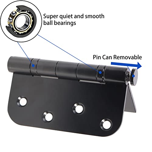 BENERAY 3 Pack Black Heavy Duty Pin Removable 4" X 4 Inch Stainless Steel Ball Bearing Square Door Hinges with 5/8" Radius Corners, Heavy Duty Interior & Exterior Door Hardware for Left & Right Doors Hinge - Image 4