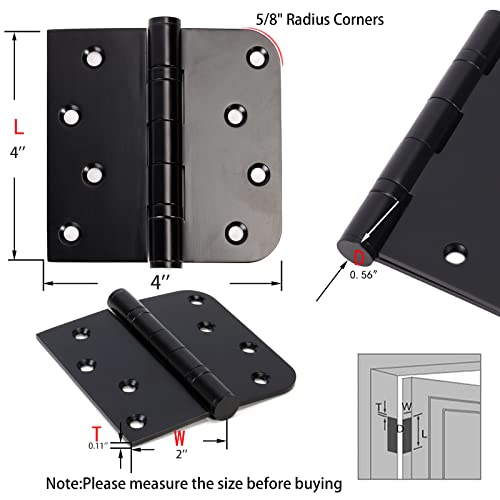 BENERAY 3 Pack Black Heavy Duty Pin Removable 4" X 4 Inch Stainless Steel Ball Bearing Square Door Hinges with 5/8" Radius Corners, Heavy Duty Interior & Exterior Door Hardware for Left & Right Doors Hinge - Image 3