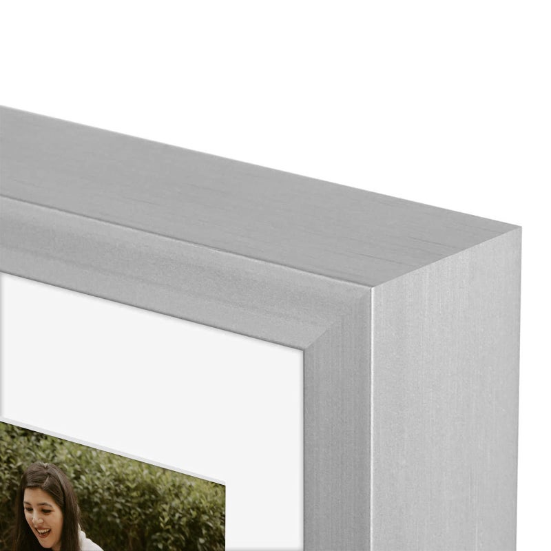 Frametory - 7x14 Aluminum Collage Picture Frame - Display 4x6 Pictures with 3 Openings Mat - Real Glass Front - Horizontal/Vertical Wall Mount - Silver 1 Pack - Image 5