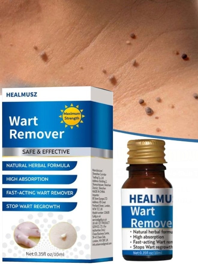 HEALMUSZ Wart Remover Skin Tag Remover Mole Corrector Skin Tag Removal and Repair Lotion Wart and Mole Remover Easy to Use Skin Tag Remover Safe and Effective Easy to use at Home Skin Tag Removal Serum 10ml  - Image 1