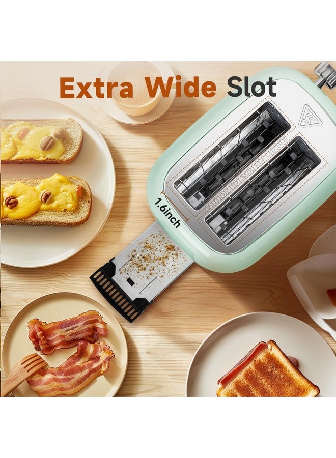 Aigostar Aigostar Toaster 2 Slice Retro Toaster Stainless Steel, 1.6 inch Extra Wide Slots Bread Toaster Bagel, Cancel, Defrost Function, 6 Shade Settings & Removable Crumb Tray for Bread Waffle, Aqua Green  - Image 4