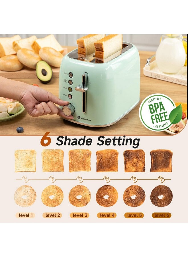 Aigostar Aigostar Toaster 2 Slice Retro Toaster Stainless Steel, 1.6 inch Extra Wide Slots Bread Toaster Bagel, Cancel, Defrost Function, 6 Shade Settings & Removable Crumb Tray for Bread Waffle, Aqua Green  - Image 3