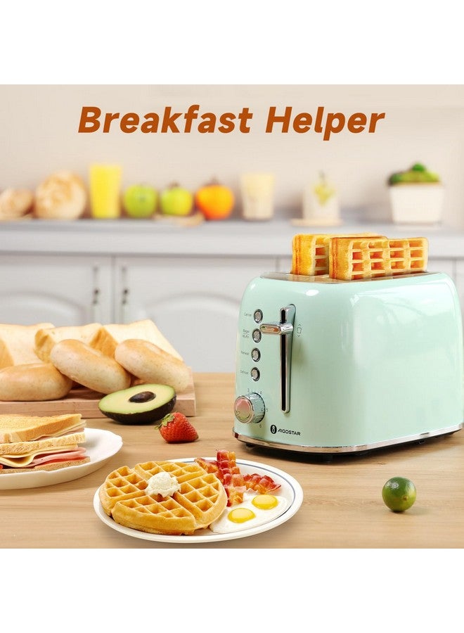 Aigostar Aigostar Toaster 2 Slice Retro Toaster Stainless Steel, 1.6 inch Extra Wide Slots Bread Toaster Bagel, Cancel, Defrost Function, 6 Shade Settings & Removable Crumb Tray for Bread Waffle, Aqua Green  - Image 5