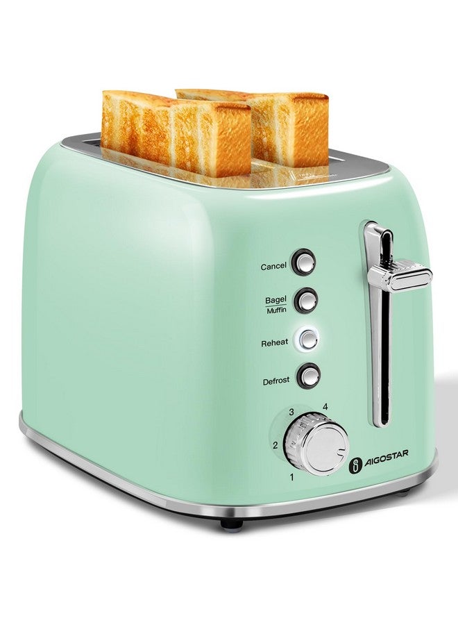 Aigostar Aigostar Toaster 2 Slice Retro Toaster Stainless Steel, 1.6 inch Extra Wide Slots Bread Toaster Bagel, Cancel, Defrost Function, 6 Shade Settings & Removable Crumb Tray for Bread Waffle, Aqua Green  - Image 1