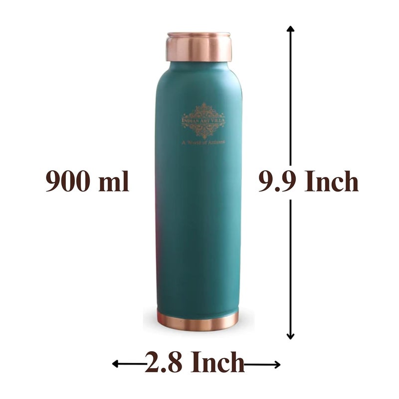 INDIAN ART VILLA INDIAN ART VILLA Copper Lacquer Coated Silk Finish Leak Proof Ergonomic Design Bottle in Green Color 900 ml Pack of 2  - Image 5