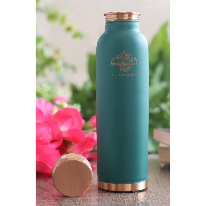 INDIAN ART VILLA INDIAN ART VILLA Copper Lacquer Coated Silk Finish Leak Proof Ergonomic Design Bottle in Green Color 900 ml Pack of 2  - Image 4