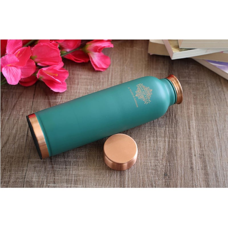 INDIAN ART VILLA INDIAN ART VILLA Copper Lacquer Coated Silk Finish Leak Proof Ergonomic Design Bottle in Green Color 900 ml Pack of 2  - Image 3