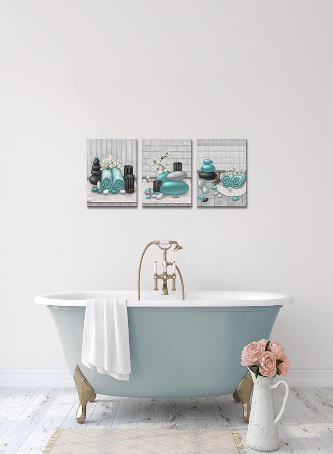RnnJoile Spa Canvas Wall Art Zen Stone Orchid Picture Painting Teal Still Life Prints for Bathroom Zen Meditation Room Decor Framed 12"x16" for Each - Image 2