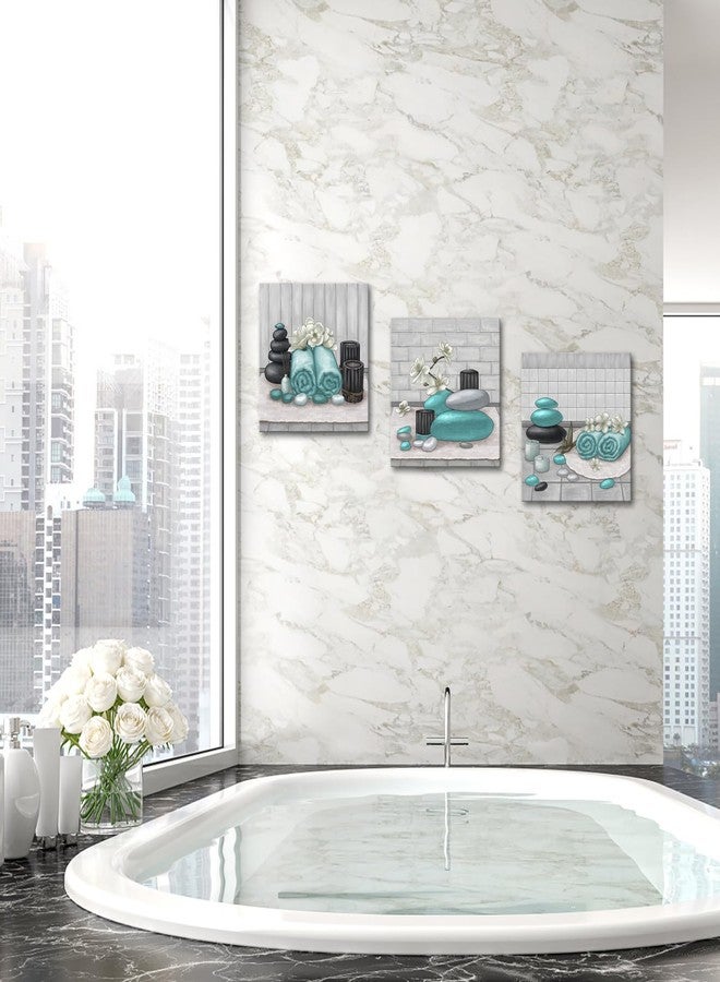 RnnJoile Spa Canvas Wall Art Zen Stone Orchid Picture Painting Teal Still Life Prints for Bathroom Zen Meditation Room Decor Framed 12"x16" for Each - Image 5