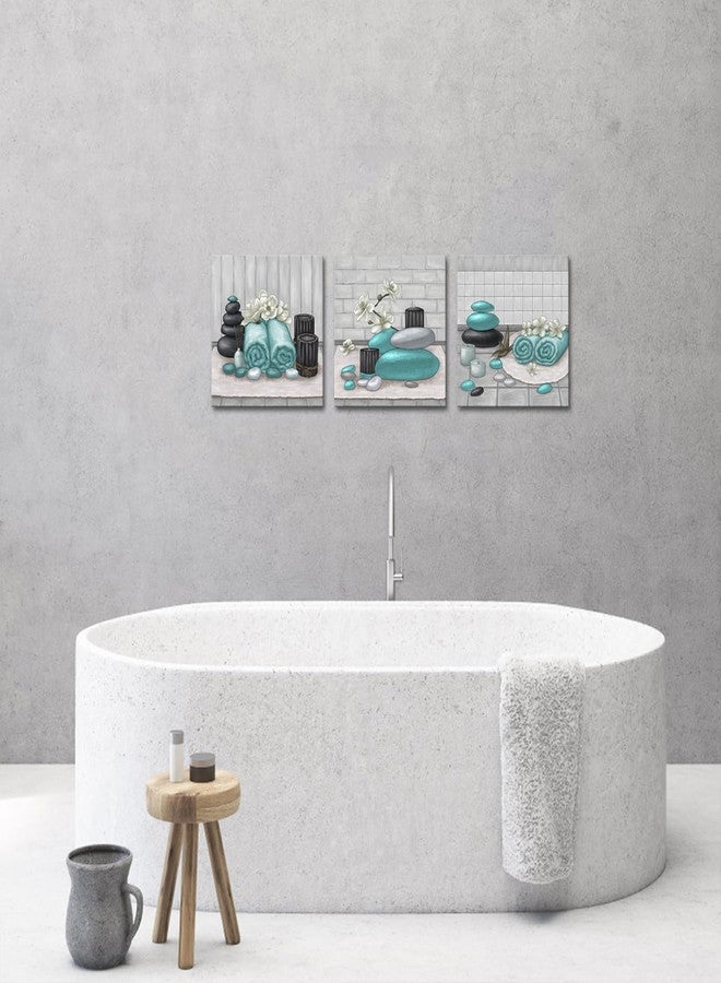 RnnJoile Spa Canvas Wall Art Zen Stone Orchid Picture Painting Teal Still Life Prints for Bathroom Zen Meditation Room Decor Framed 12"x16" for Each - Image 3