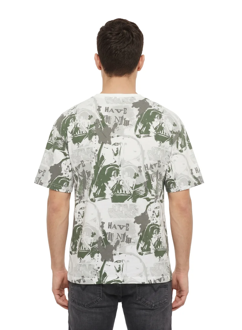 ديزني Star Wars Darth Vader All-Over Print T-Shirt for Men | Graphic Character Casual Crew Neck Tee