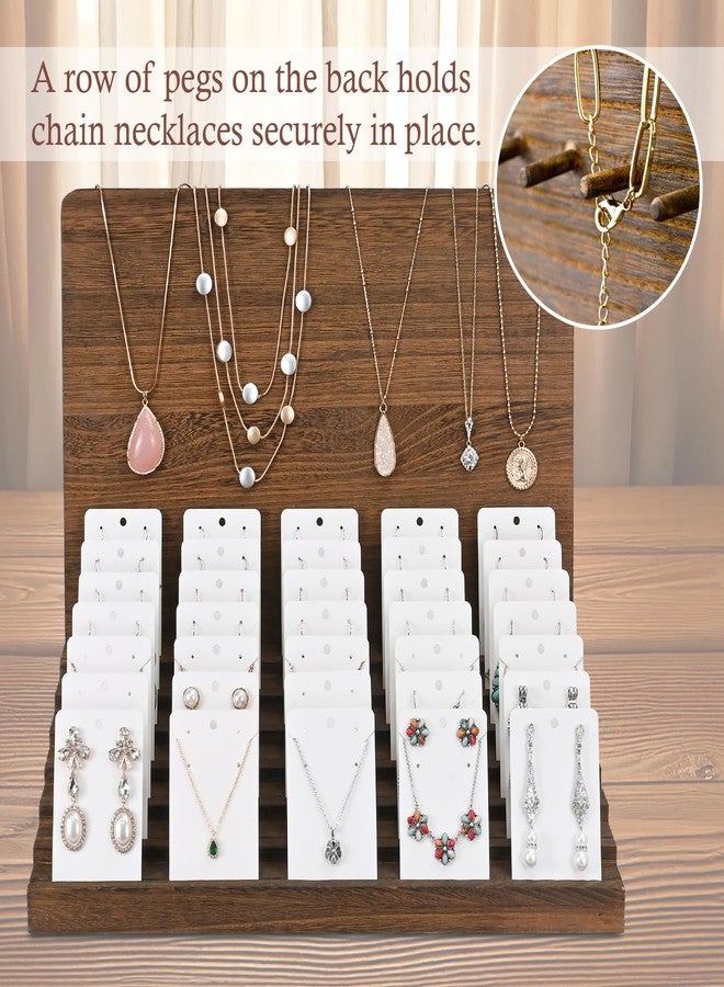 MOOCA Wooden Jewelry Display Stand, Earrings Holder, Necklace Organizer, Showcase Up to 35 Pairs of Earrings and 13 Necklaces, Brown Color, 15.7" W X 12.2" D X 13.1" H - Image 3