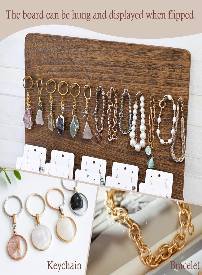 MOOCA Wooden Jewelry Display Stand, Earrings Holder, Necklace Organizer, Showcase Up to 35 Pairs of Earrings and 13 Necklaces, Brown Color, 15.7" W X 12.2" D X 13.1" H - Image 4