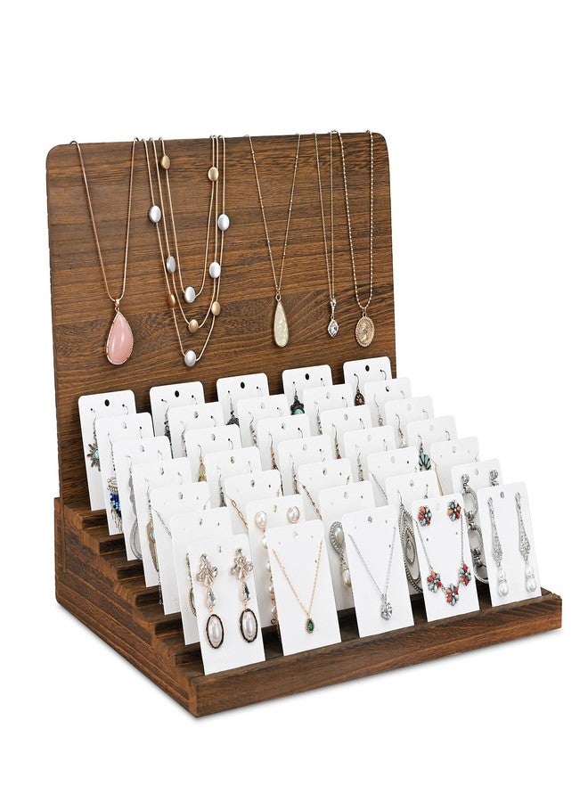 MOOCA Wooden Jewelry Display Stand, Earrings Holder, Necklace Organizer, Showcase Up to 35 Pairs of Earrings and 13 Necklaces, Brown Color, 15.7" W X 12.2" D X 13.1" H - Image 1