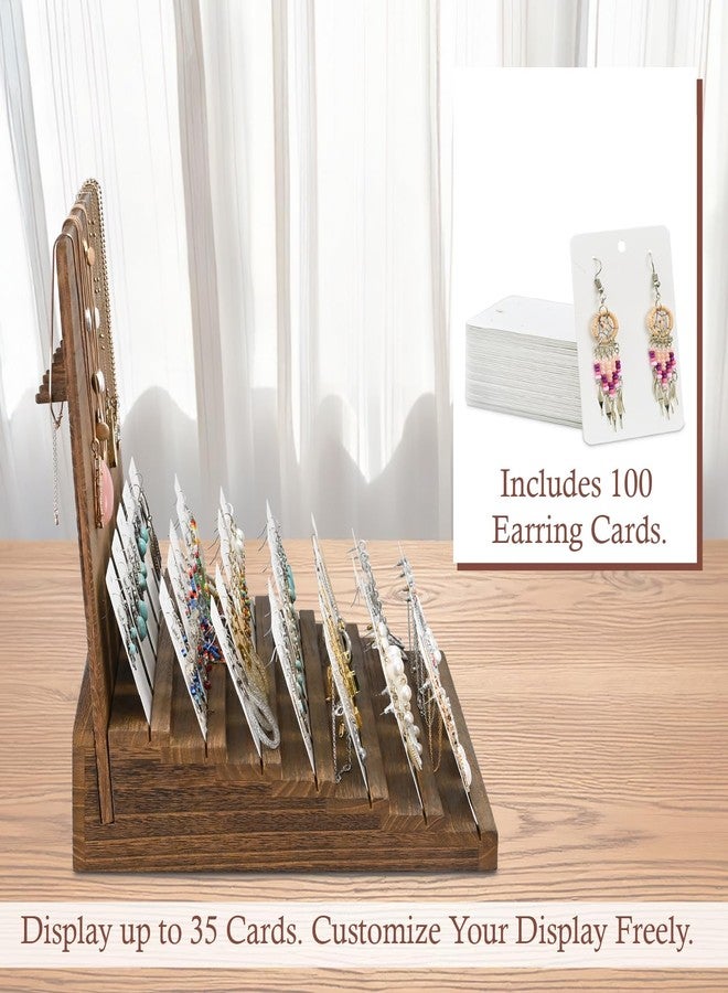 MOOCA Wooden Jewelry Display Stand, Earrings Holder, Necklace Organizer, Showcase Up to 35 Pairs of Earrings and 13 Necklaces, Brown Color, 15.7" W X 12.2" D X 13.1" H - Image 5