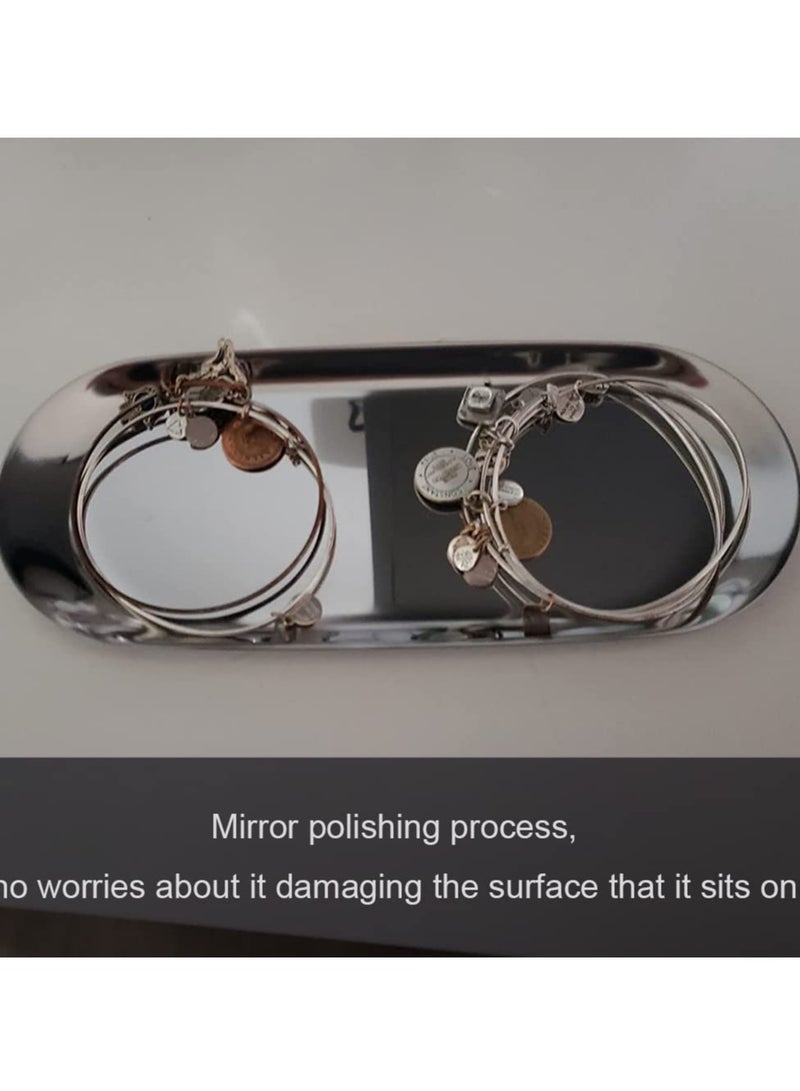 ح واحة 2 حزم من صينية تزيينية من الفولاذ الفائق، طولها 9 بوصة، وعلبة للحرفيات و منظمة للميكب، وعلو serving للتركيب في الحمام، وصينية تخزينية صغيرة، بيضاوية، فضية - Image 4