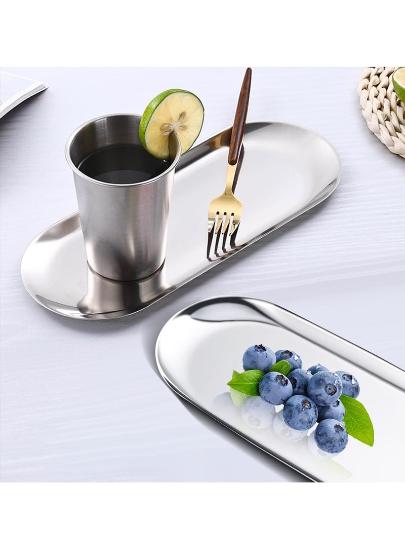 ح واحة 2 حزم من صينية تزيينية من الفولاذ الفائق، طولها 9 بوصة، وعلبة للحرفيات و منظمة للميكب، وعلو serving للتركيب في الحمام، وصينية تخزينية صغيرة، بيضاوية، فضية - Image 5