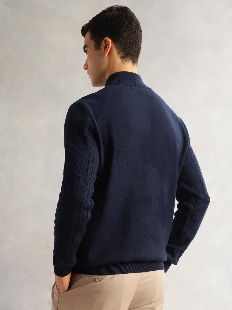 Thomas Scott Men's | Regular Fit | Long Sleeves | Mock Collar | 100% Cotton | Dry Clean | Cable Knit | Knitted | Pullover Sweater (TSFK27_Navy_XL) - Image 4