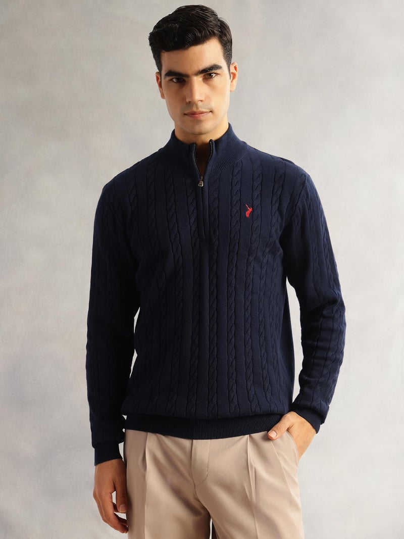 Thomas Scott Men's | Regular Fit | Long Sleeves | Mock Collar | 100% Cotton | Dry Clean | Cable Knit | Knitted | Pullover Sweater (TSFK27_Navy_XL) - Image 5