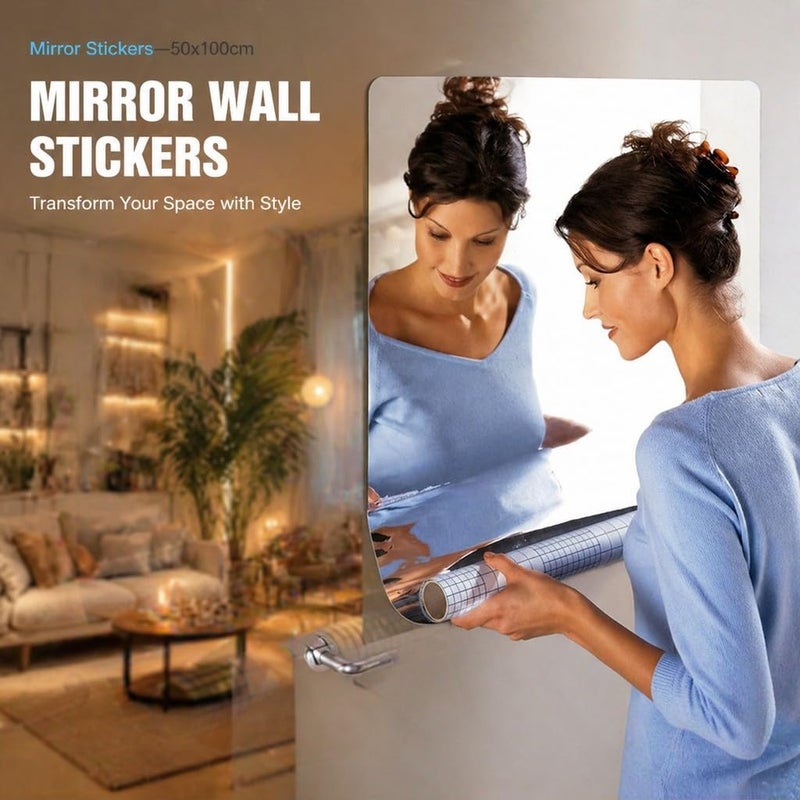 Self Adhesive Mirror Tile Wall Stickers, PVC Material, 50x100cm, Decorative Bathroom Wall Art -, Easy Installation, Ideal for Room and Door Decoration - Image 2