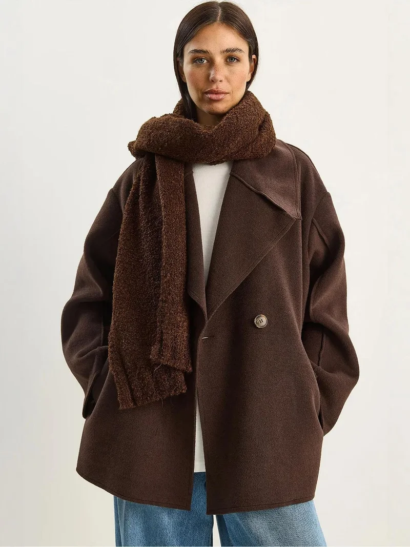 Oversized Buttoned Felt Jacket with Wide Collar